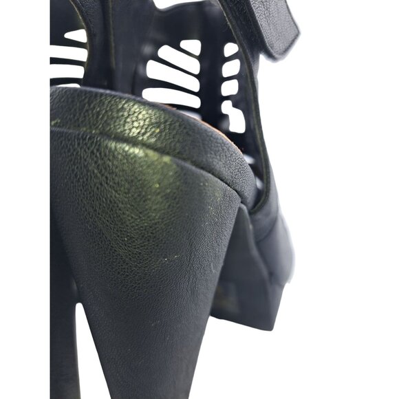 Y2K Womens Chunky Heel Peep Toe Caged Platform Shoes Sandal 6.5 Black 90s - Picture 8 of 11